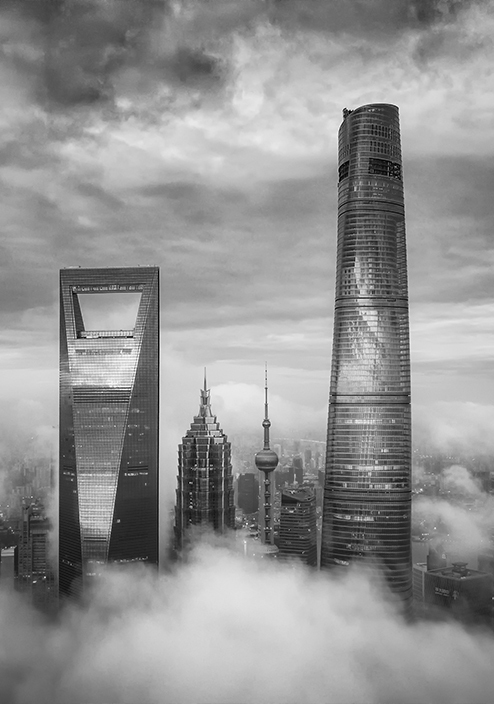 tall towers black and white